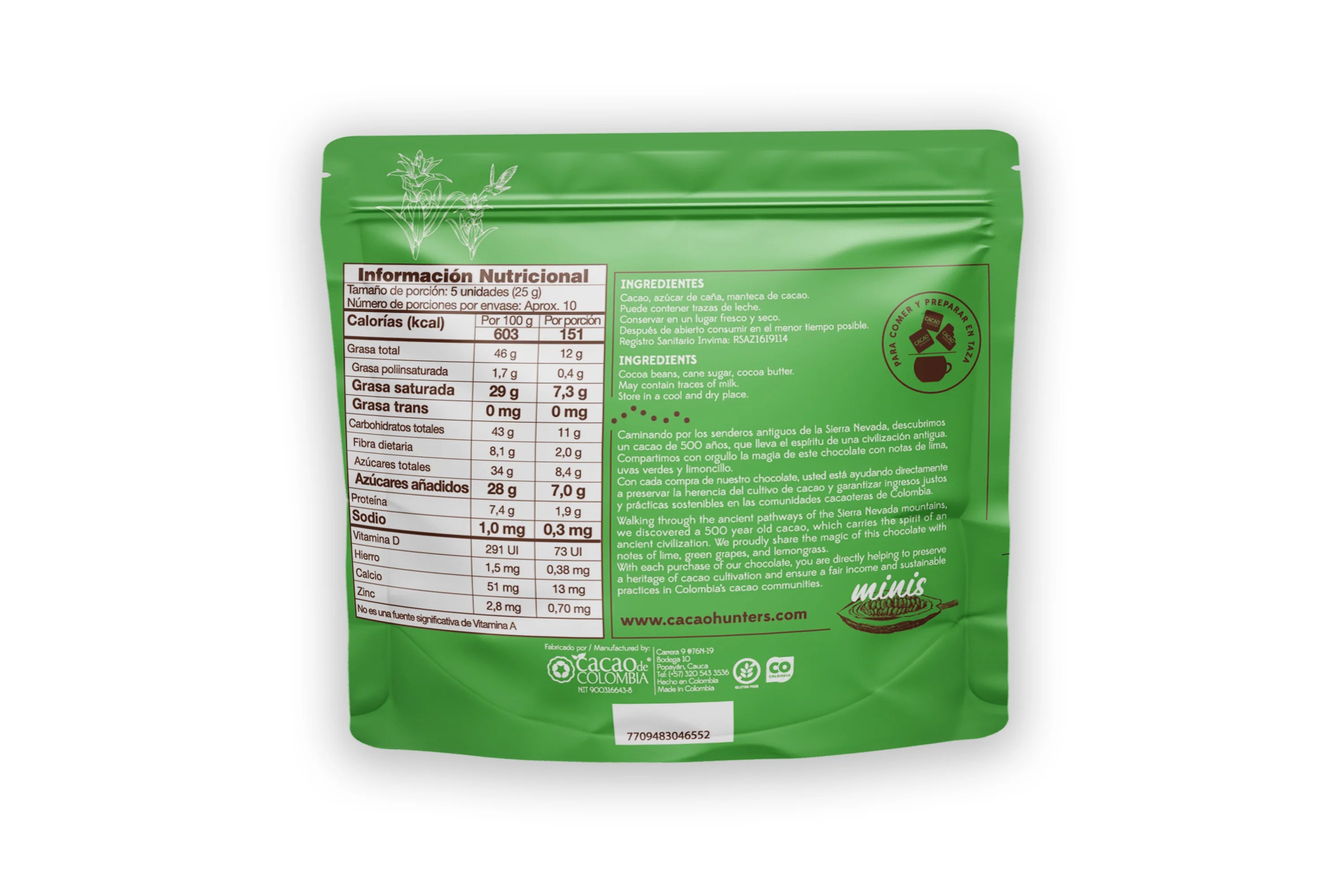 Dark Chocolate | Cacao Hunters - Sierra Nevada, 72% Ingredients